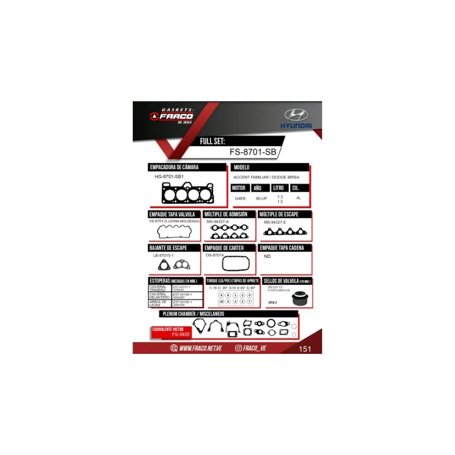 EMP.MOTOR ACCENT/BRISA 1.3/1.5 G4EK | Consultar aplicacion